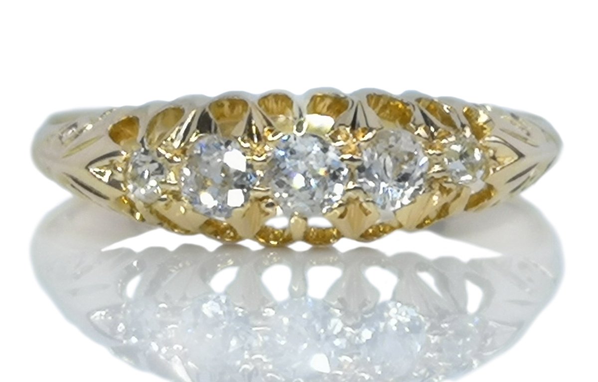 Late Victorian 5 stone .30tcw Old Cut Diamond 18k Gold Engagement Ring SZ N 1/2 - Bloomsbury Manor Ltd