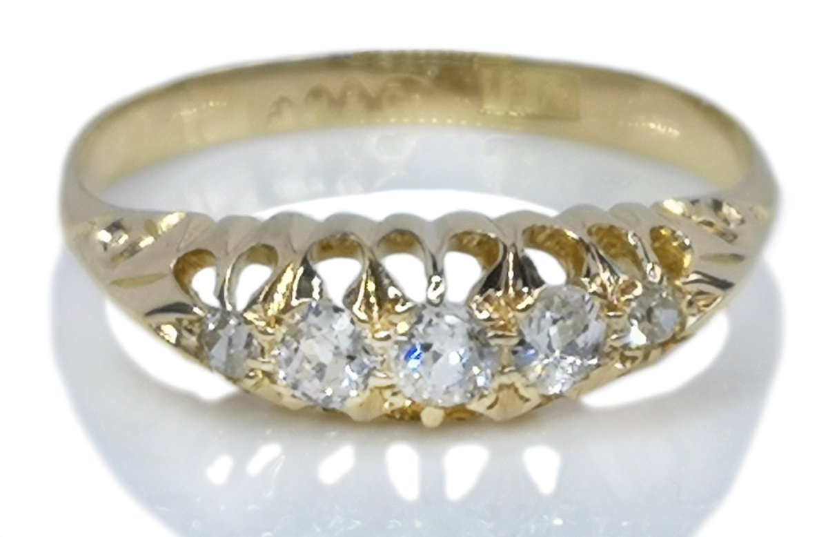 Late Victorian 5 stone .30tcw Old Cut Diamond 18k Gold Engagement Ring SZ N 1/2 - Bloomsbury Manor Ltd