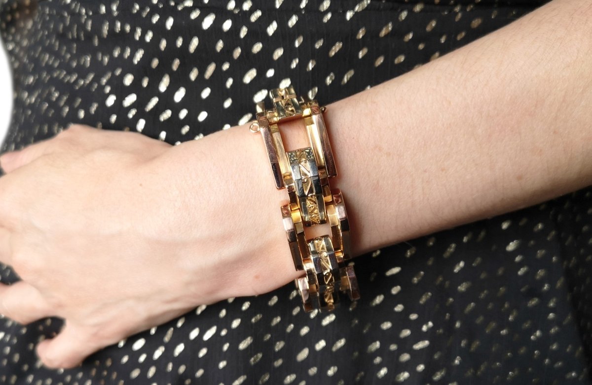 Retro 1940s French 3 colour Rose, White, Yellow Gold Bracelet - Bloomsbury Manor Ltd