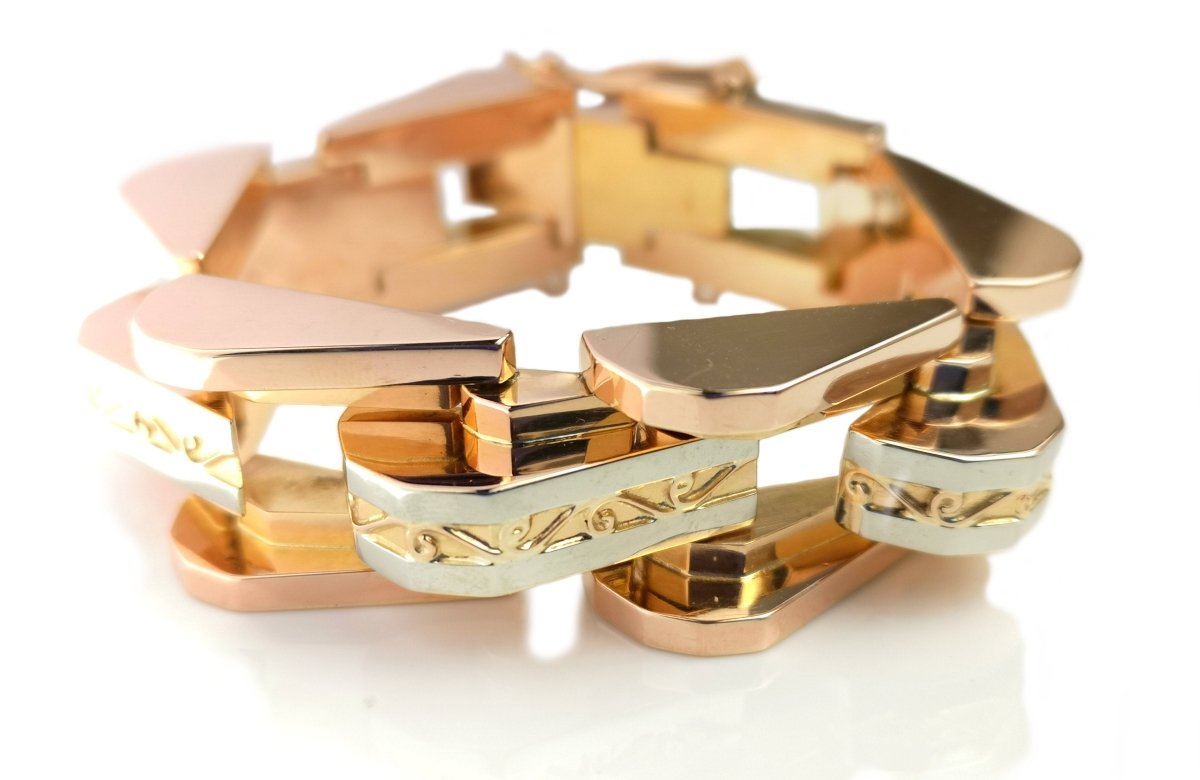 Retro 1940s French 3 colour Rose, White, Yellow Gold Bracelet - Bloomsbury Manor Ltd