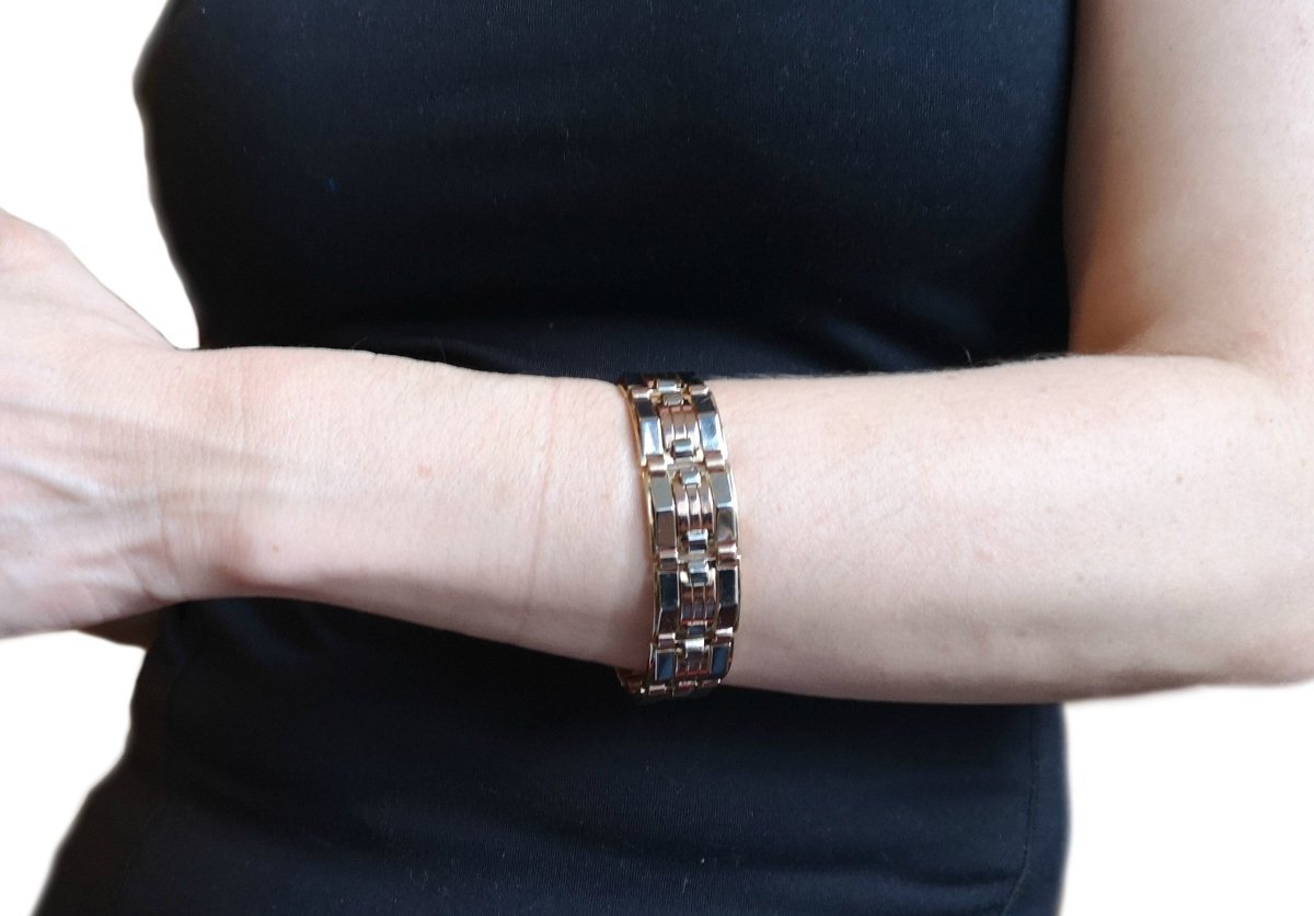 Retro Vintage Tank Bracelet White Rose Yellow 18k Gold - Bloomsbury Manor Ltd