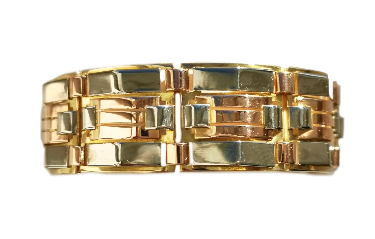 Retro Vintage Tank Bracelet White Rose Yellow 18k Gold - Bloomsbury Manor Ltd