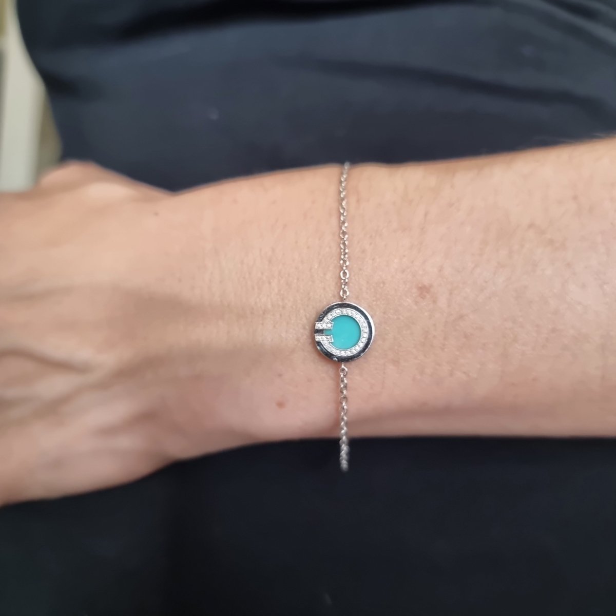 Tiffany & Co. T Circle 18k White Gold Bracelet With Turquoise & Diamonds Medium - Bloomsbury Manor Ltd