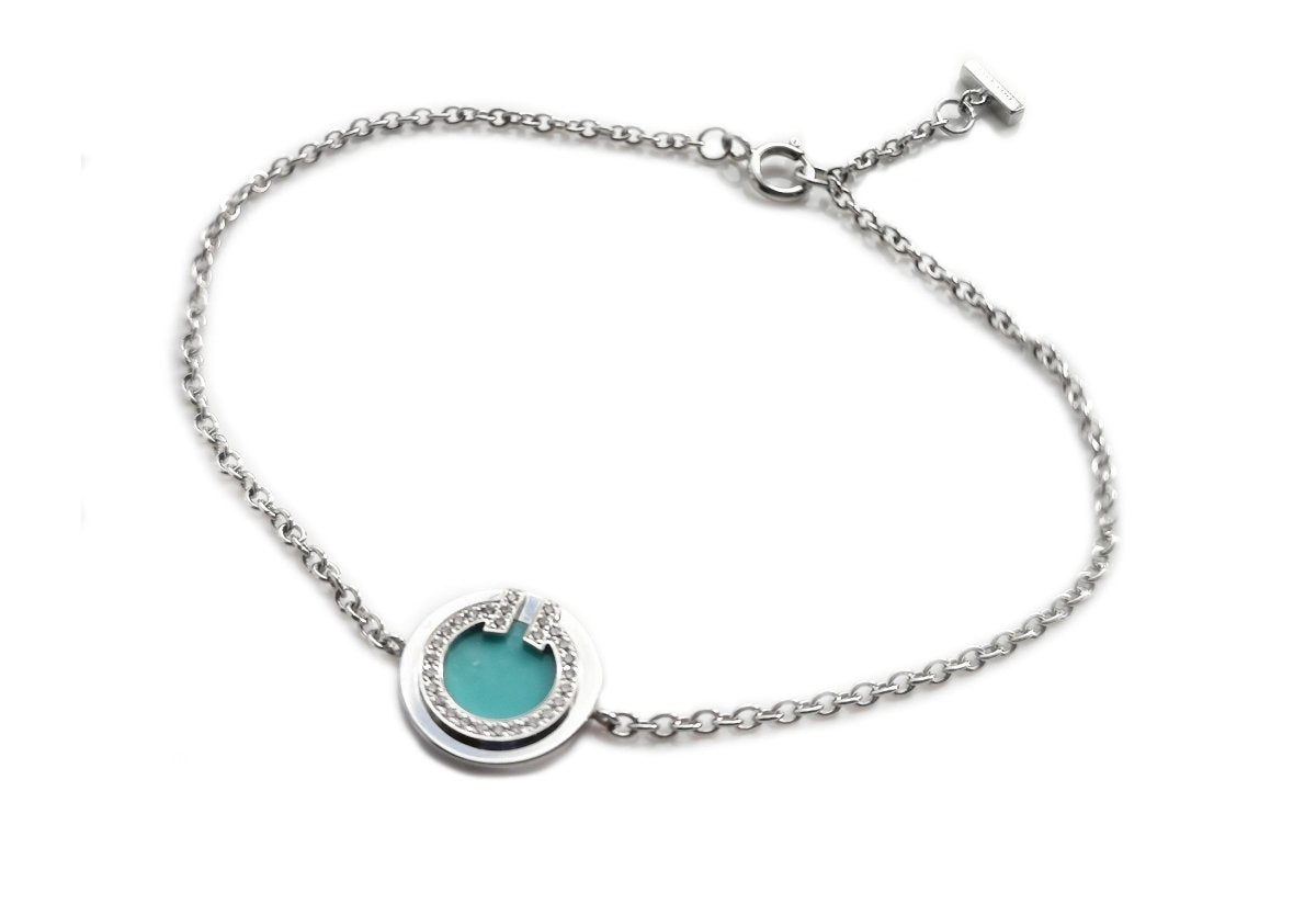 Tiffany & Co. T Circle 18k White Gold Bracelet With Turquoise & Diamonds Medium - Bloomsbury Manor Ltd