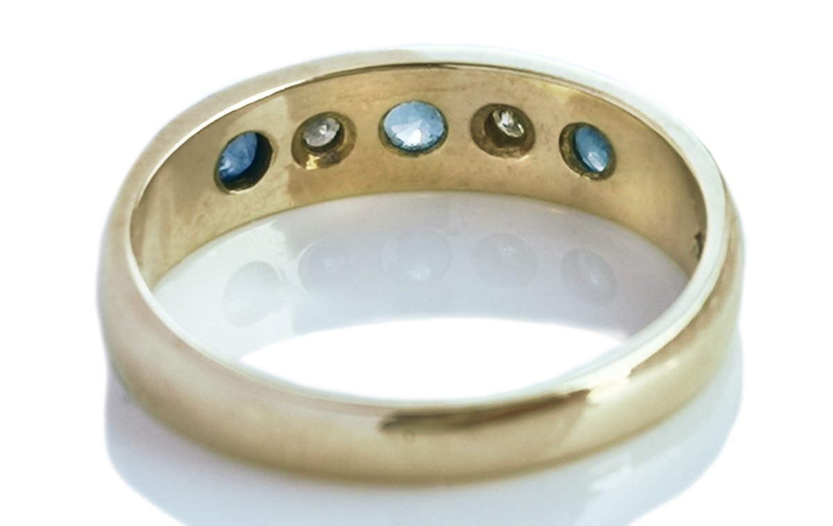 Victorian Style 1993 Sapphire Diamond 9ct Gold Ring - Bloomsbury Manor Ltd