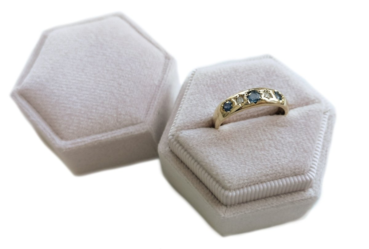 Victorian Style 1993 Sapphire Diamond 9ct Gold Ring - Bloomsbury Manor Ltd