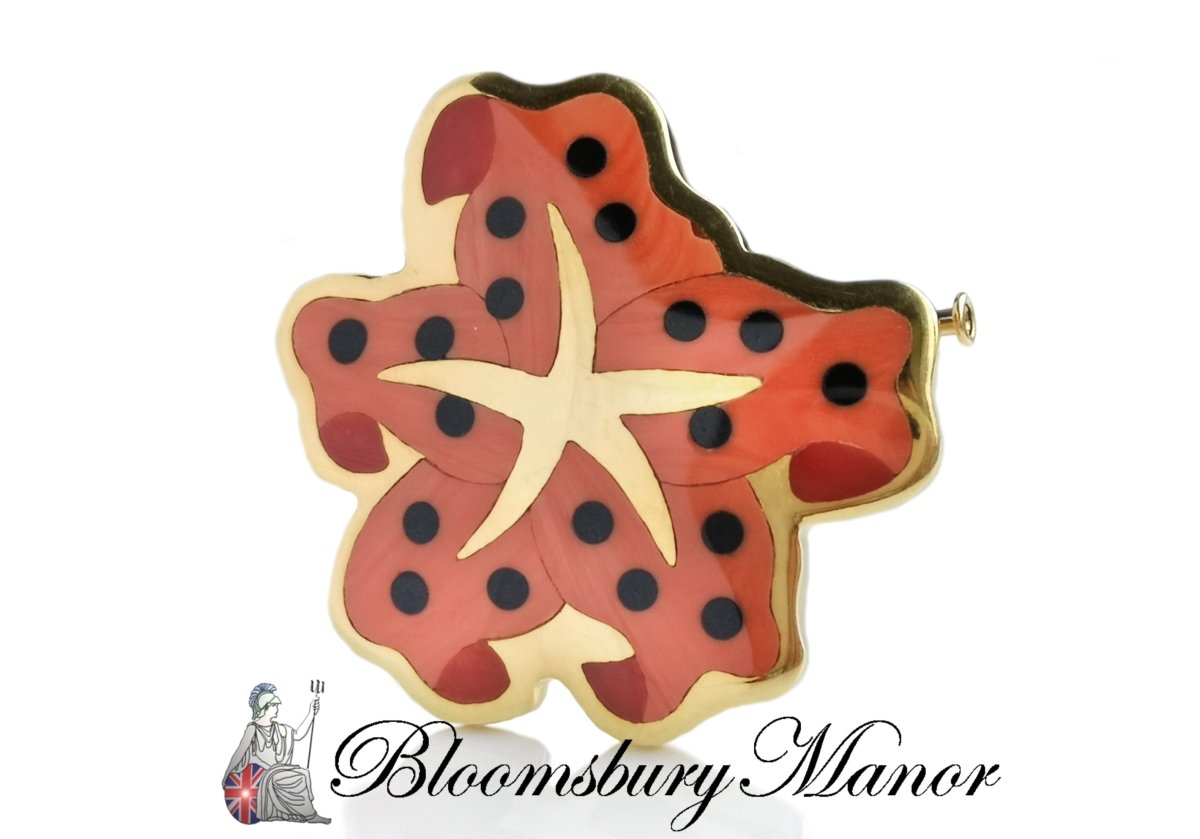 Vintage 1979 Tiffany & Co. Angela Cummings Coral Onyx Starfish Brooch - Bloomsbury Manor Ltd