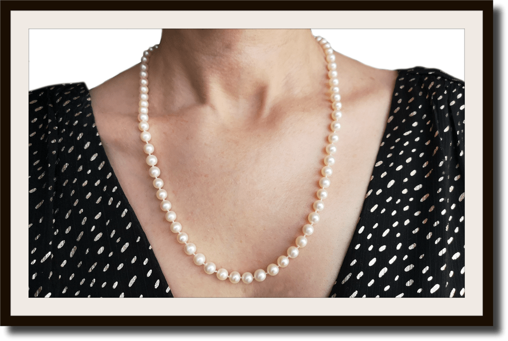 Vintage Akoya Vintage Pearl Necklace 18k Clasp 6.6mm 24 in - Bloomsbury Manor Ltd