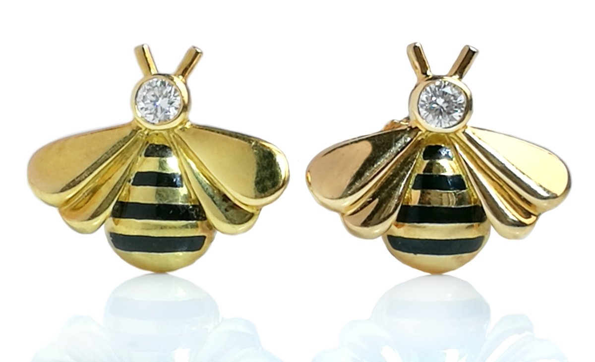 Vintage Cartier Diamond & 18k Gold Bumble Bee Earrings - Bloomsbury Manor Ltd