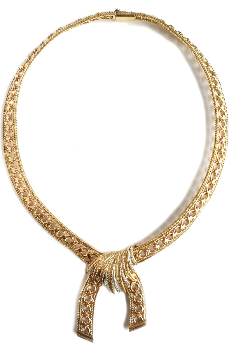Vintage French 1940s Retro Gold & Diamond Necklace - Bloomsbury Manor Ltd
