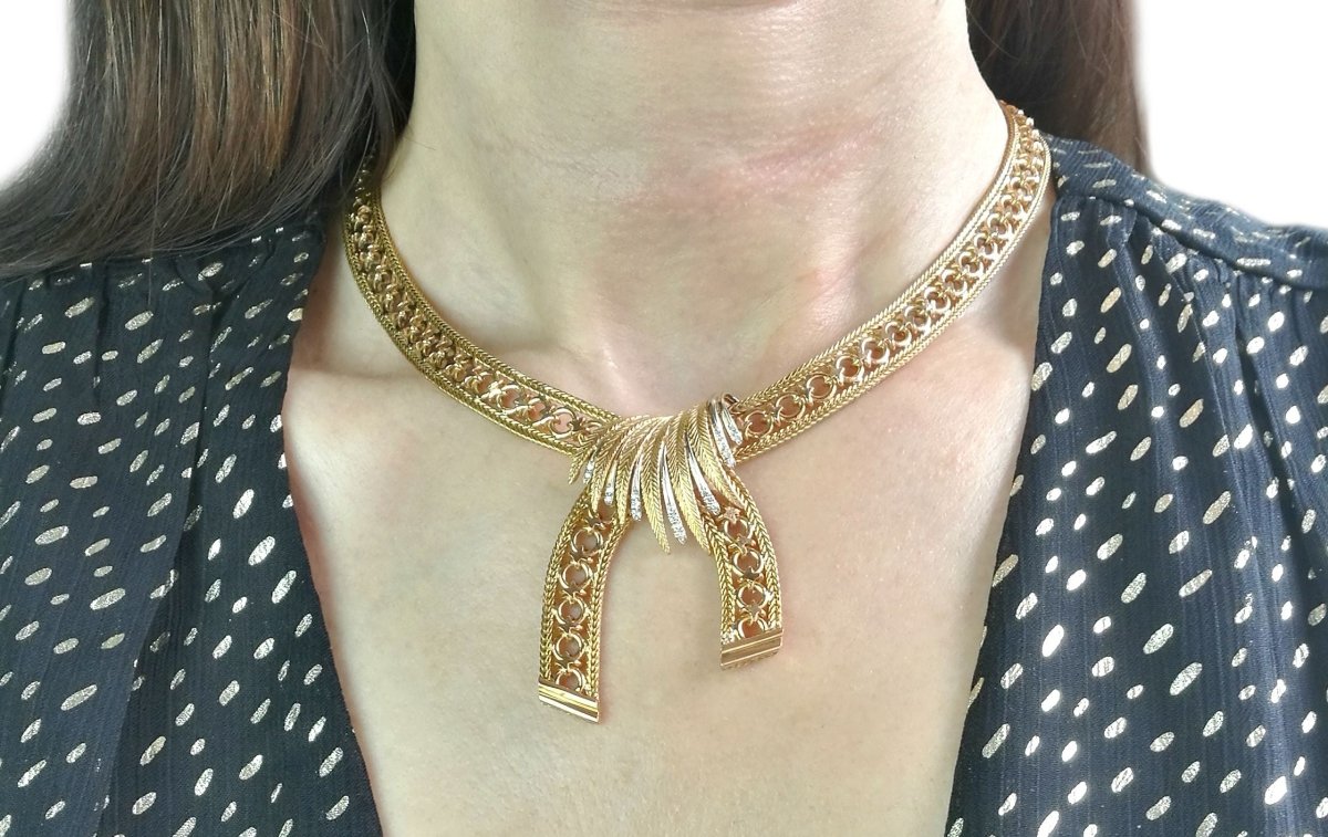 Vintage French 1940s Retro Gold & Diamond Necklace - Bloomsbury Manor Ltd