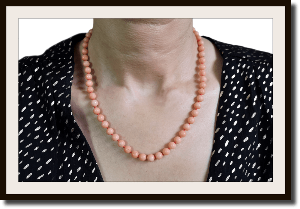 Vintage Genuine Angel Skin Round Bead Coral Necklace - Bloomsbury Manor Ltd