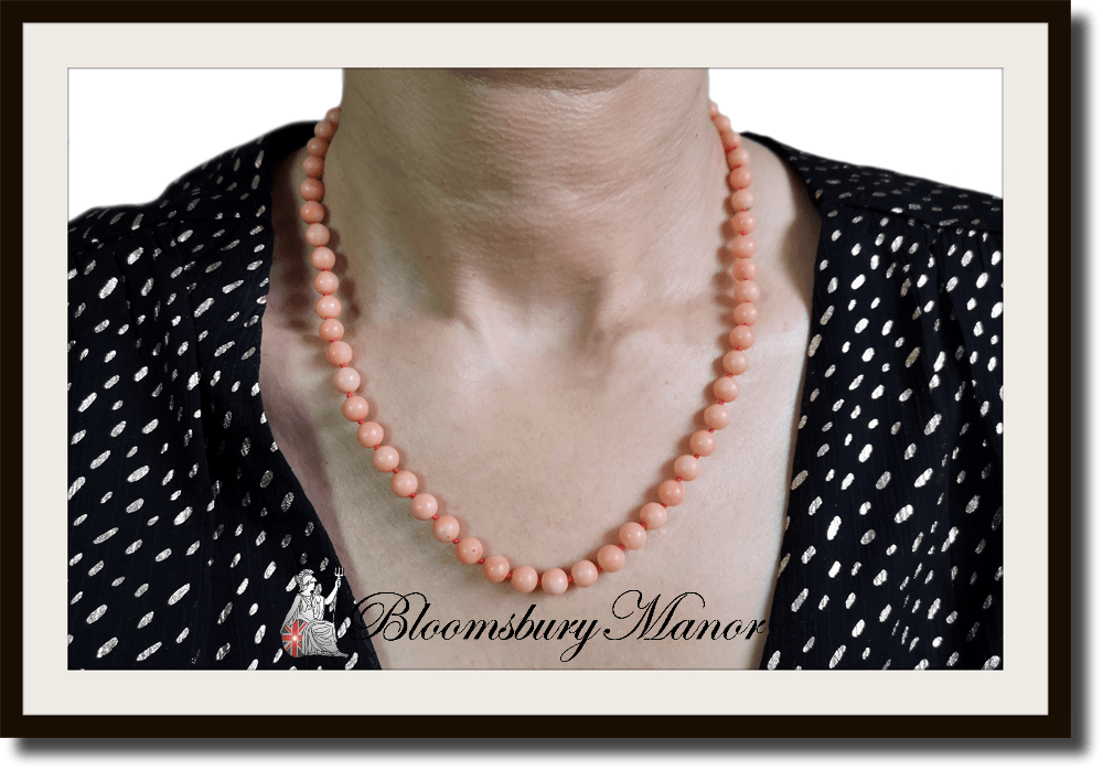 Vintage Genuine Angel Skin Round Bead Coral Necklace - Bloomsbury Manor Ltd