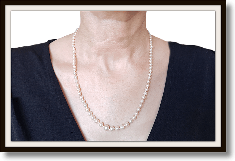 Vintage Graduated Knotted Akoya Cultured Pearl Necklace 20in 9K Gold Clasp - Bloomsbury Manor Ltd
