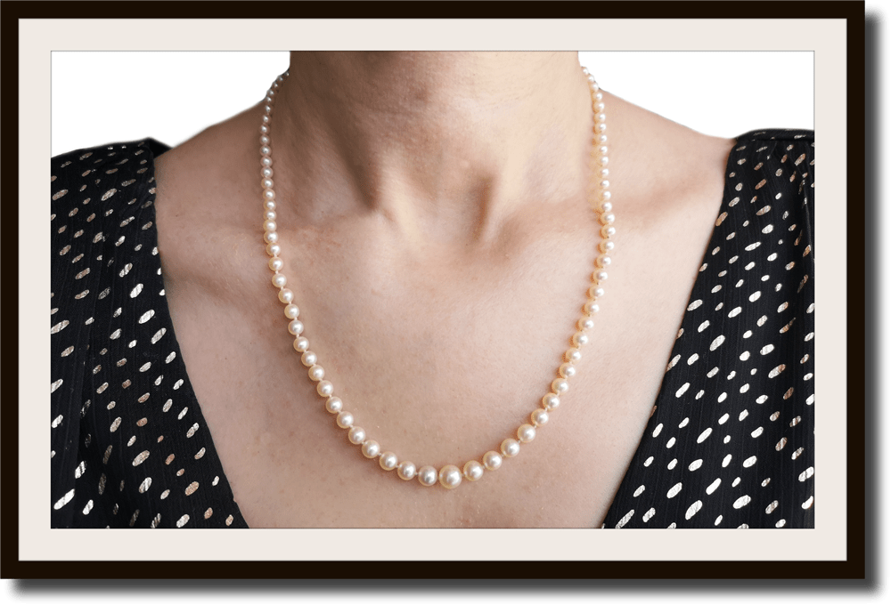 Vintage Hand Knotted Graduated Cultured Pearl Necklace 19in 18k Clasp - Bloomsbury Manor Ltd