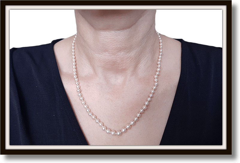Vintage Pearl Graduated Hand knotted 18in Cultured Akoya Pearl Necklace 9K Gold Clasp - Bloomsbury Manor Ltd