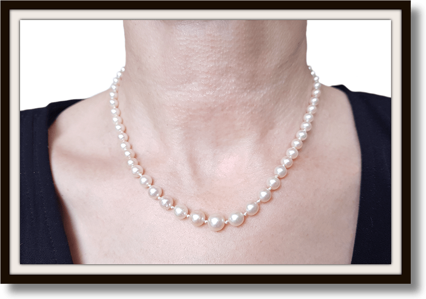 Vintage Pearl Graduated Hand Knotted Cultured Pearl Necklace 16" - Bloomsbury Manor Ltd