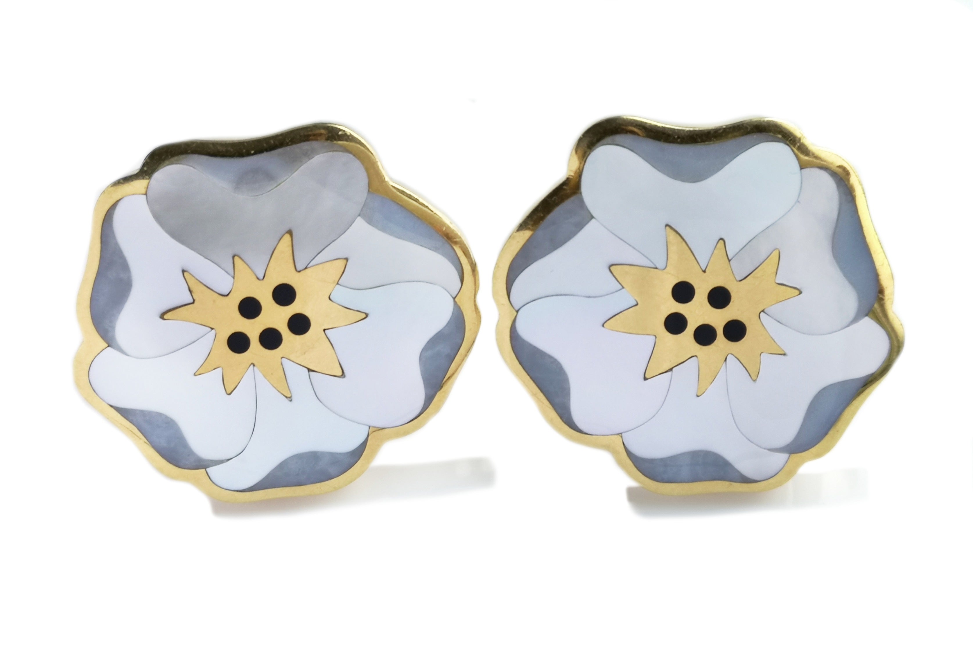 Tiffany & Co. Angela Cummings Pansy Earrings in Mother of Pearl & Onyx