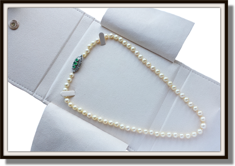 Antique Vintage Cultured Akoya Pearl with Colombian Emeralds & Old Cut Diamond Necklace