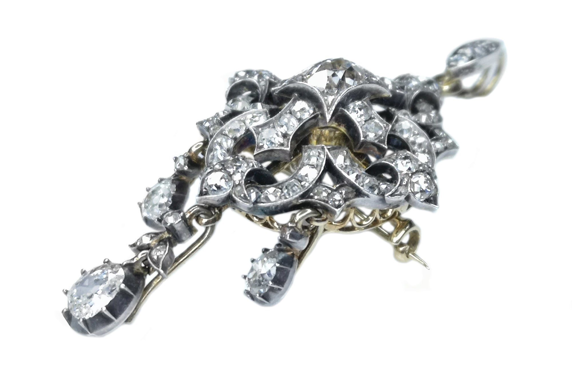 Victorian 5.10tcw I/SI1 Old Mine Cut Diamond Pendant & Brooch