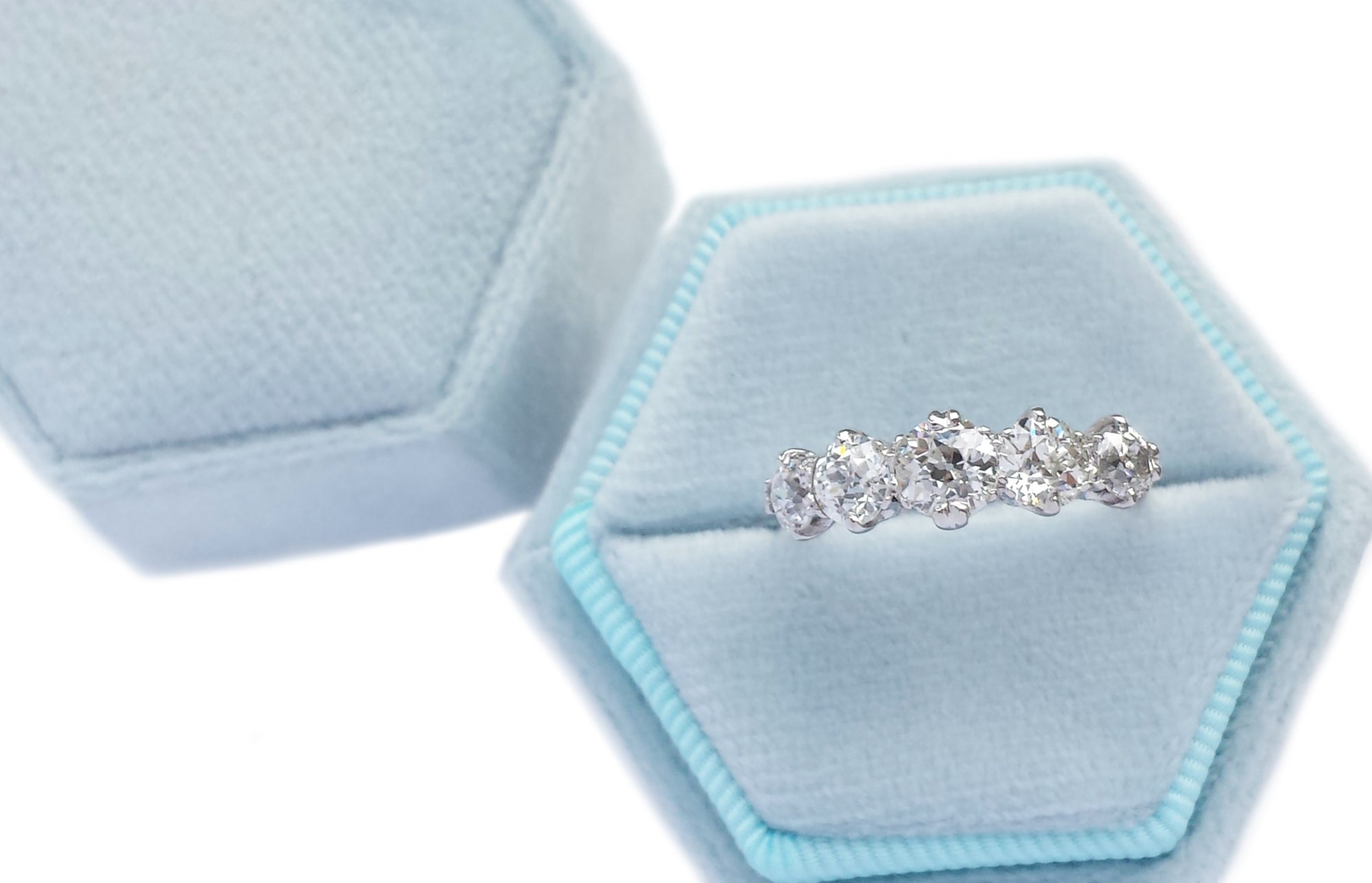 Vintage 1.65ct 5-Stone Old European Cut Diamond Engagement Ring in Platinum