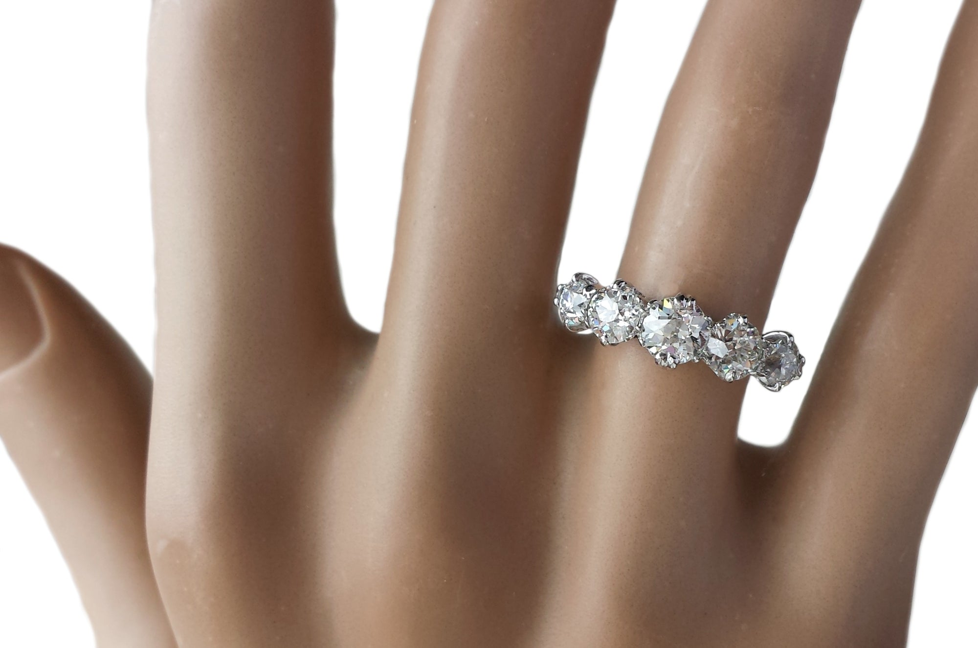 Vintage 1.65ct 5-Stone Old European Cut Diamond Engagement Ring in Platinum