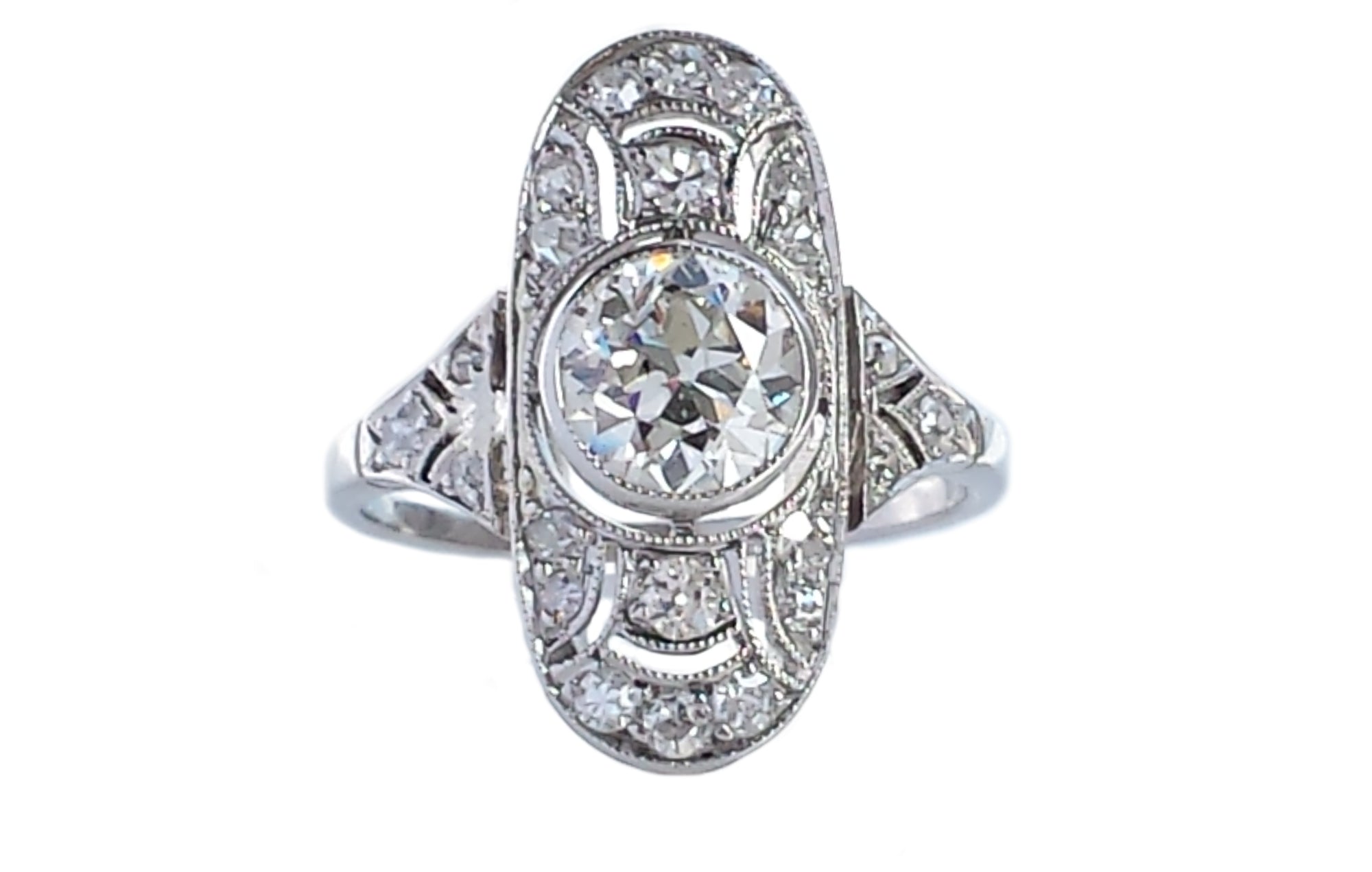 Original Art Deco 1.25tcw G/SI1 Old European Cut Diamond Plaque Engagement Ring