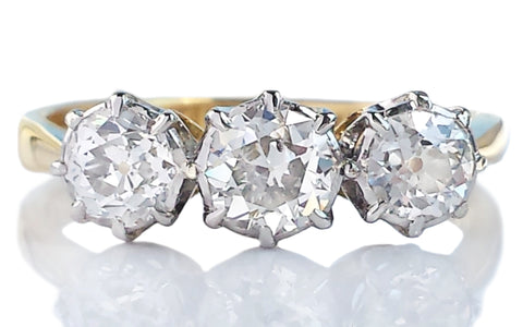 Antique Art Deco 1931 1.10ct G/SI1 3 Stone Old Cut Diamond Engagement Ring