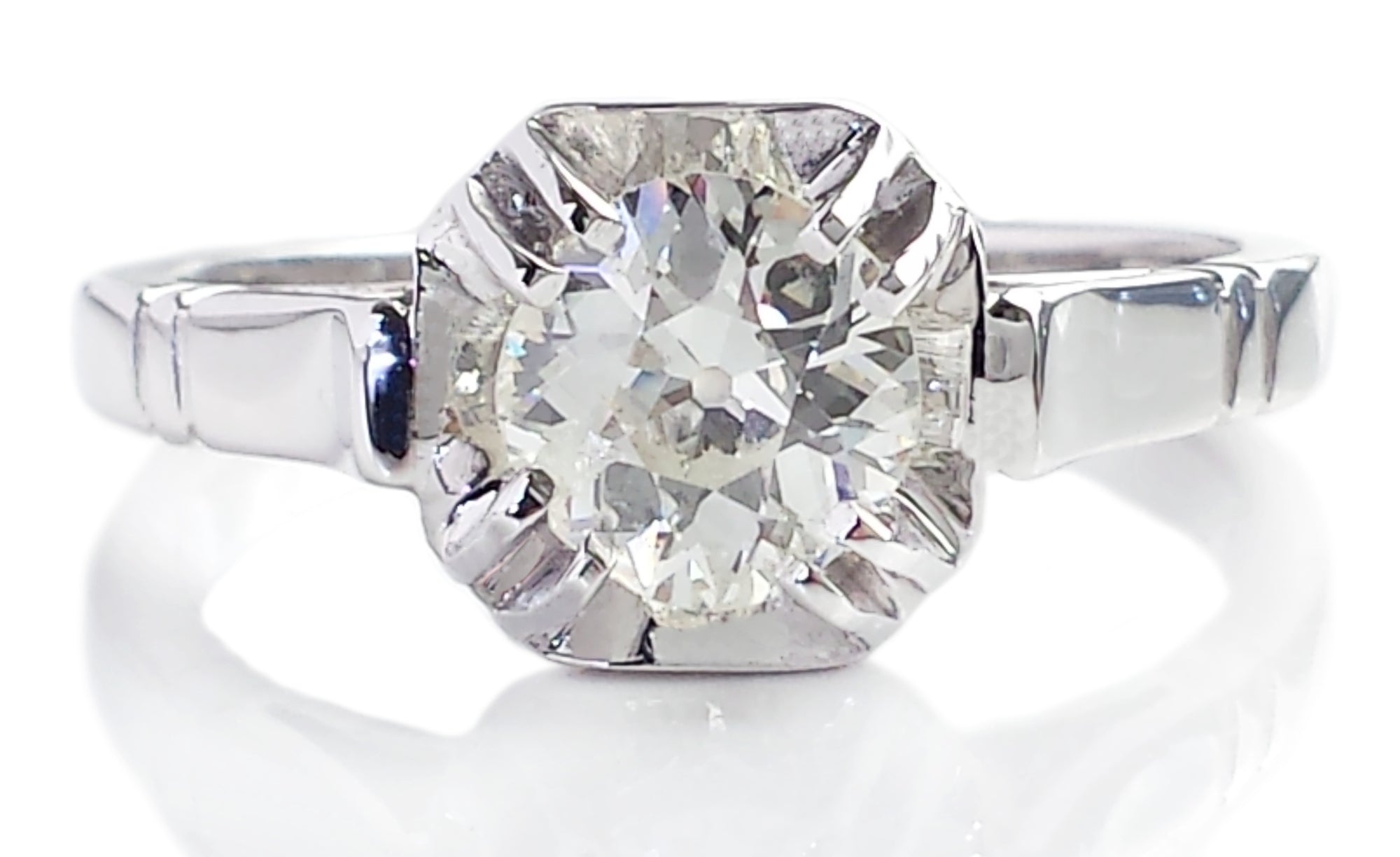 Antique 1920s French 0.92ct H/SI2 Old European Cut Diamond Engagement Ring
