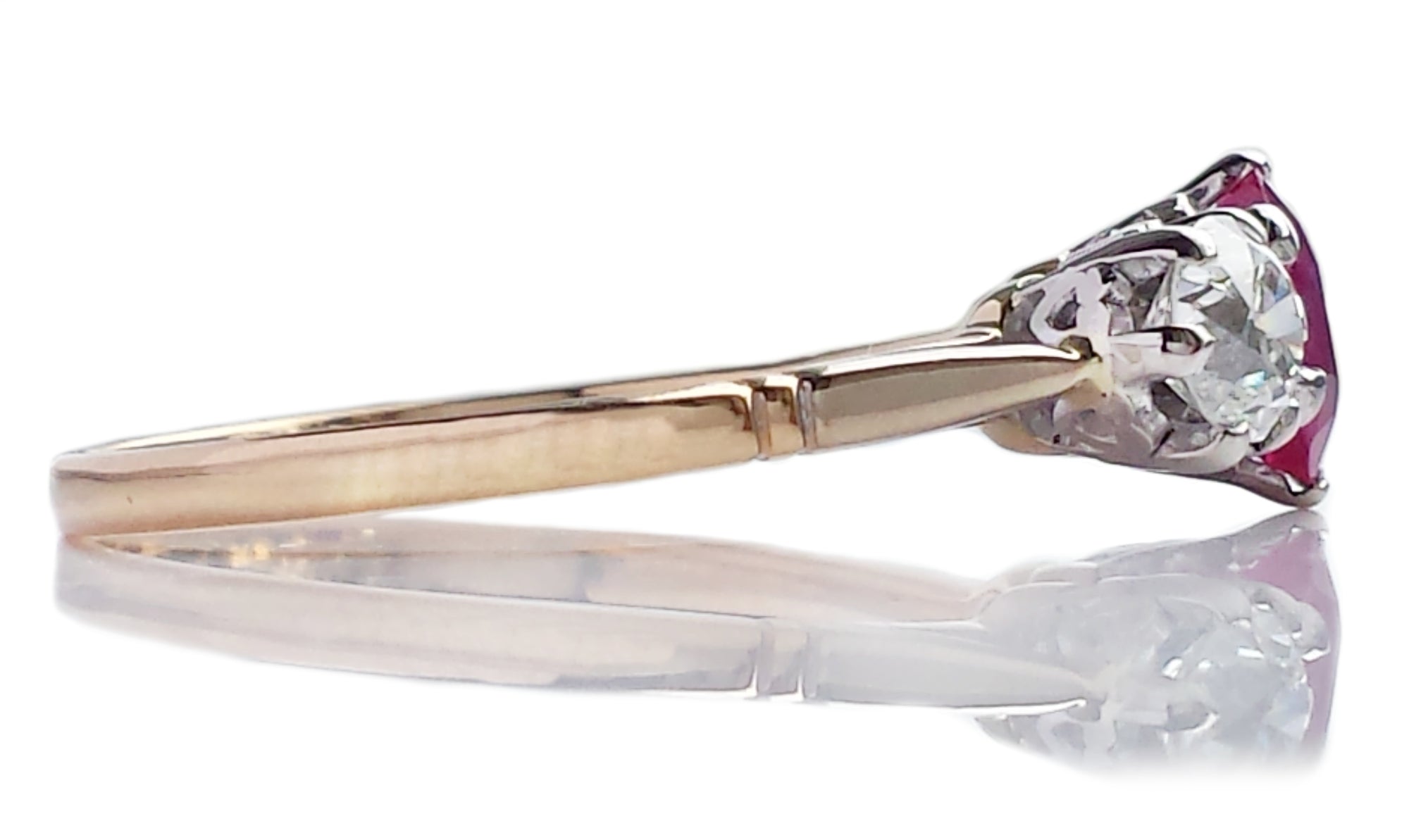 Antique 3-Stone 1.45tcw Burmese Ruby & Old Cut Diamond Engagement Ring