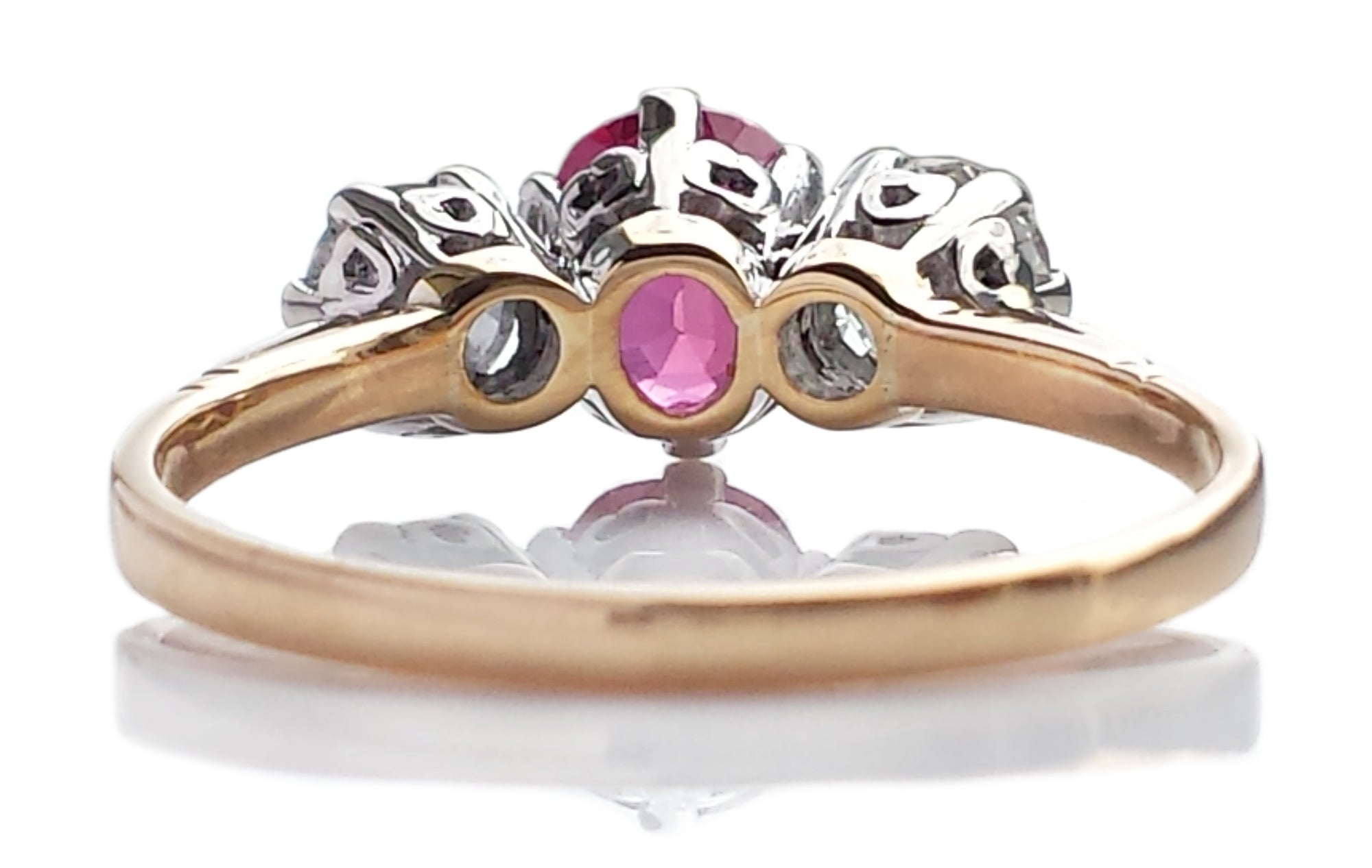 Antique 3-Stone 1.45tcw Burmese Ruby & Old Cut Diamond Engagement Ring