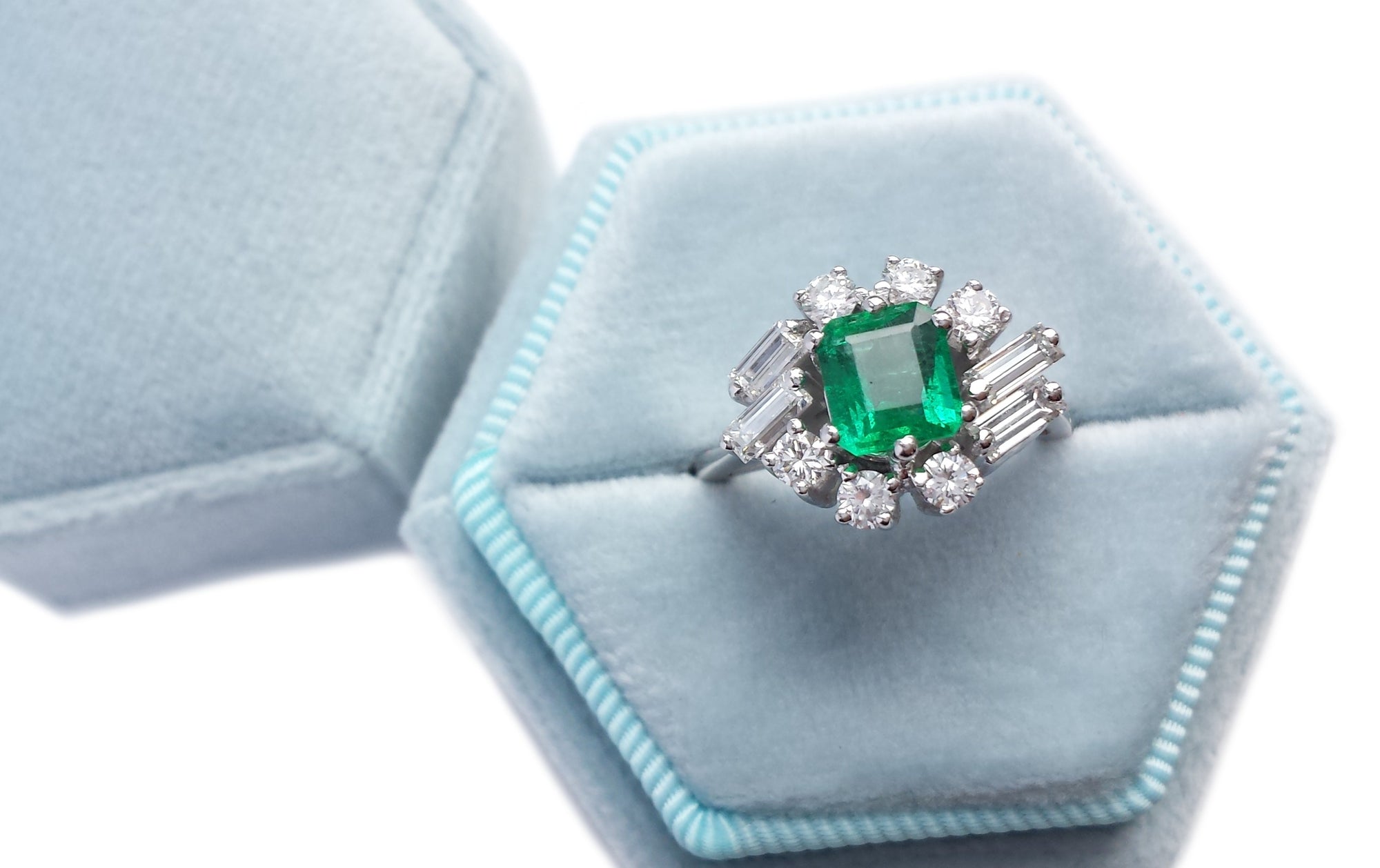 Vintage 1970s 1.70tcw Natural Zambian Emerald & Diamond Engagement Ring