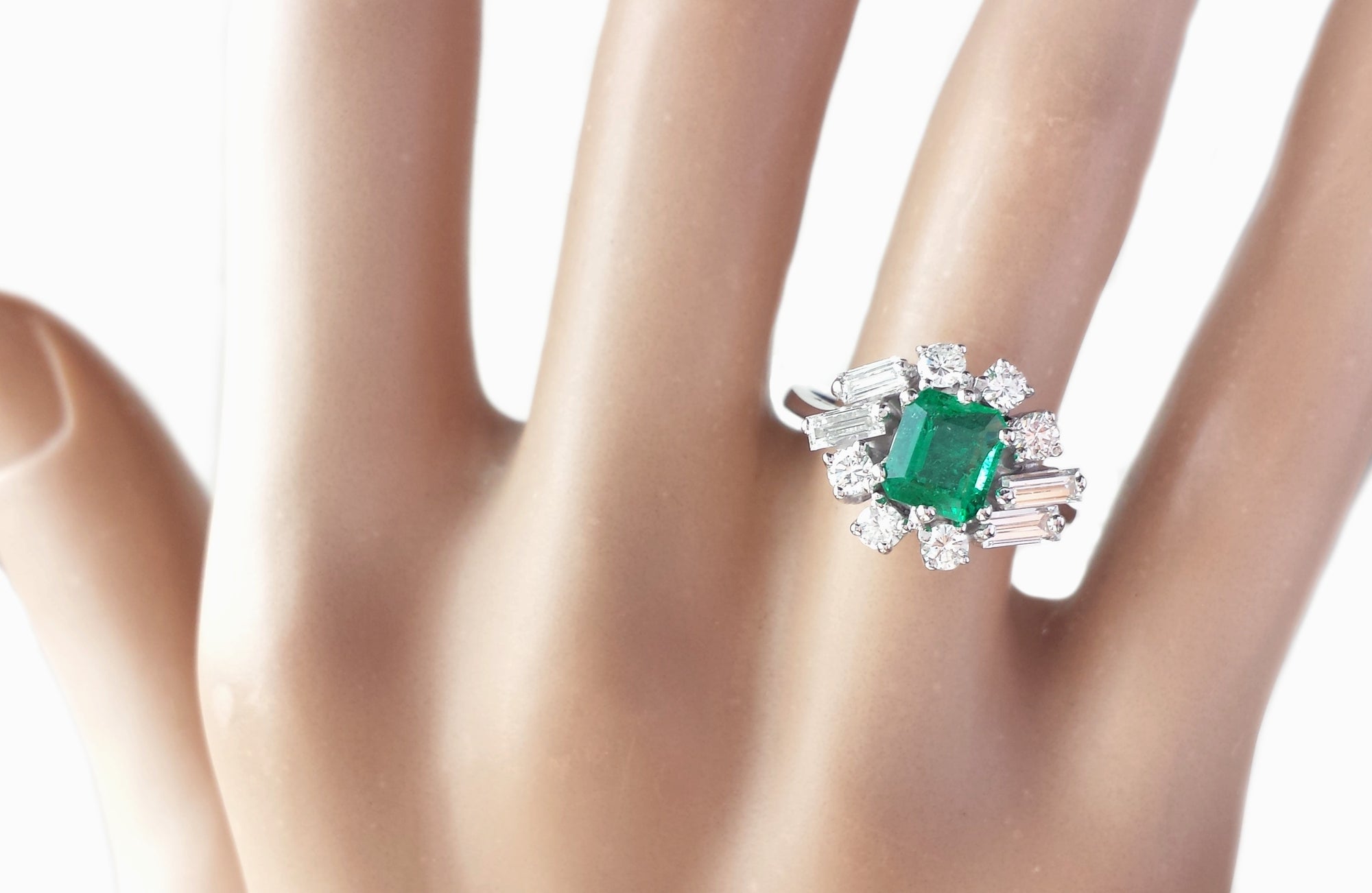 Vintage 1970s 1.70tcw Natural Zambian Emerald & Diamond Engagement Ring