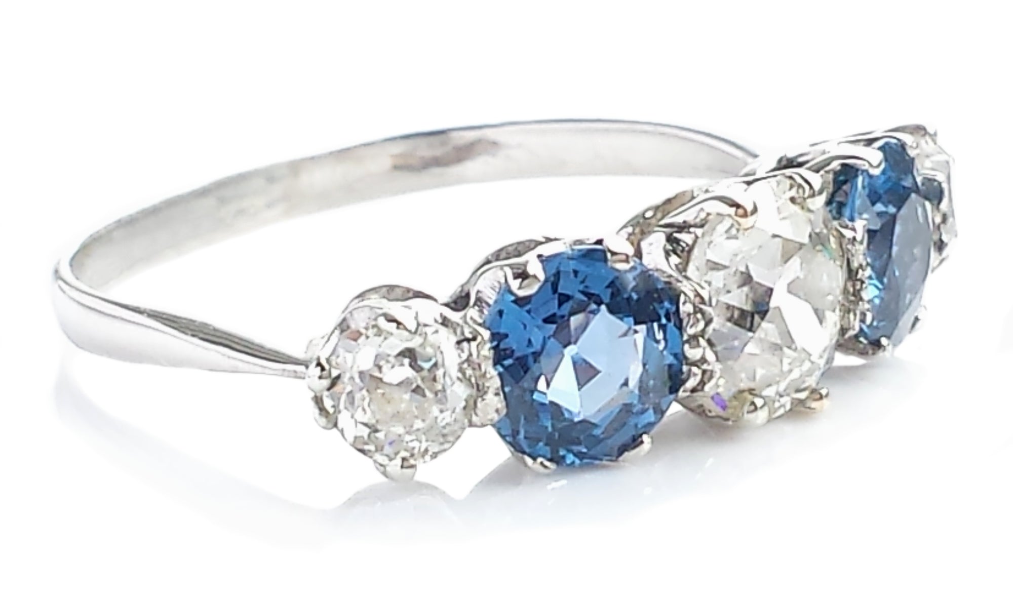 Art Deco 1920s 5-Stone Cornflower Sapphire & Old Cut Diamond Engagement Ring