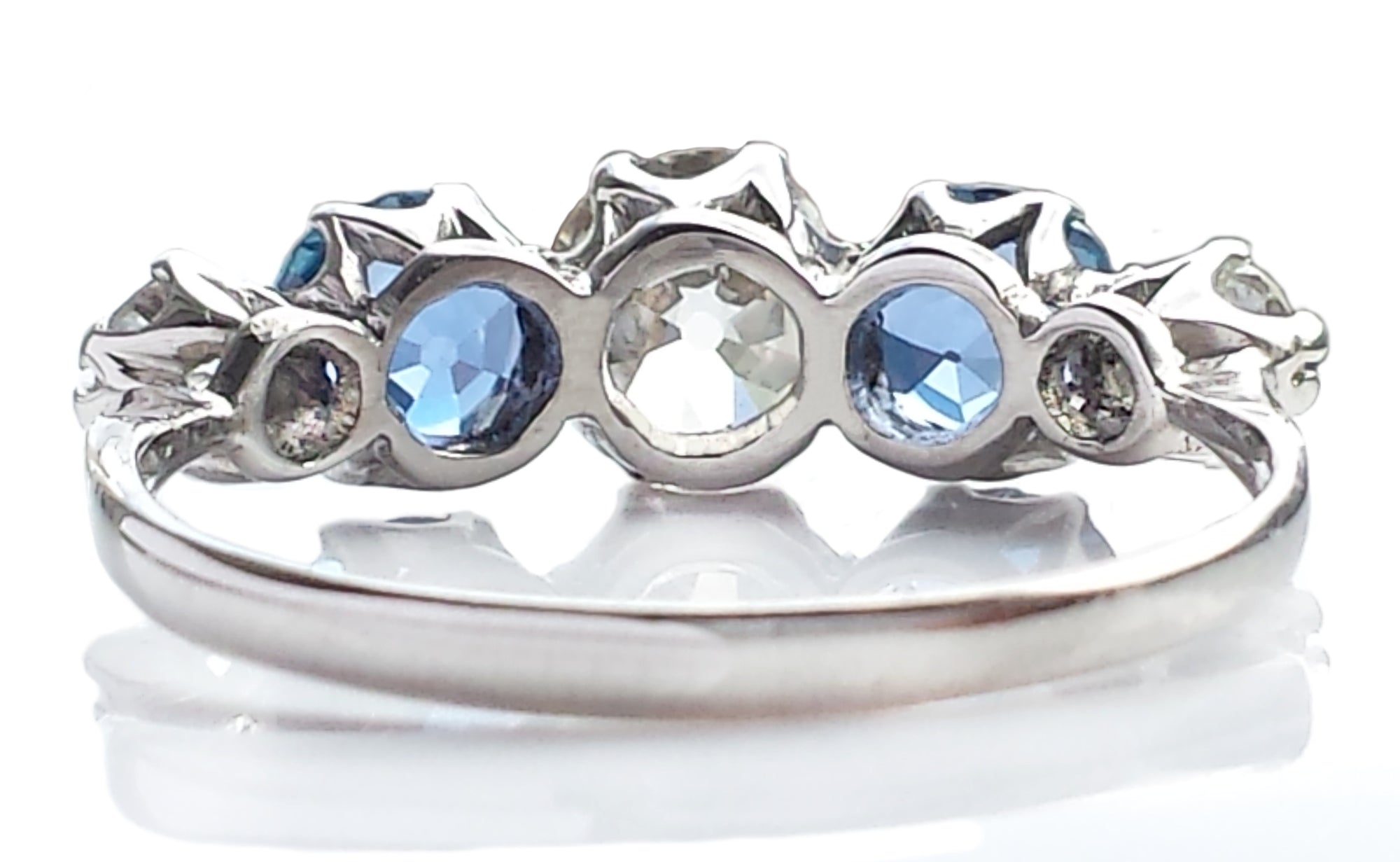 Art Deco 1920s 5-Stone Cornflower Sapphire & Old Cut Diamond Engagement Ring