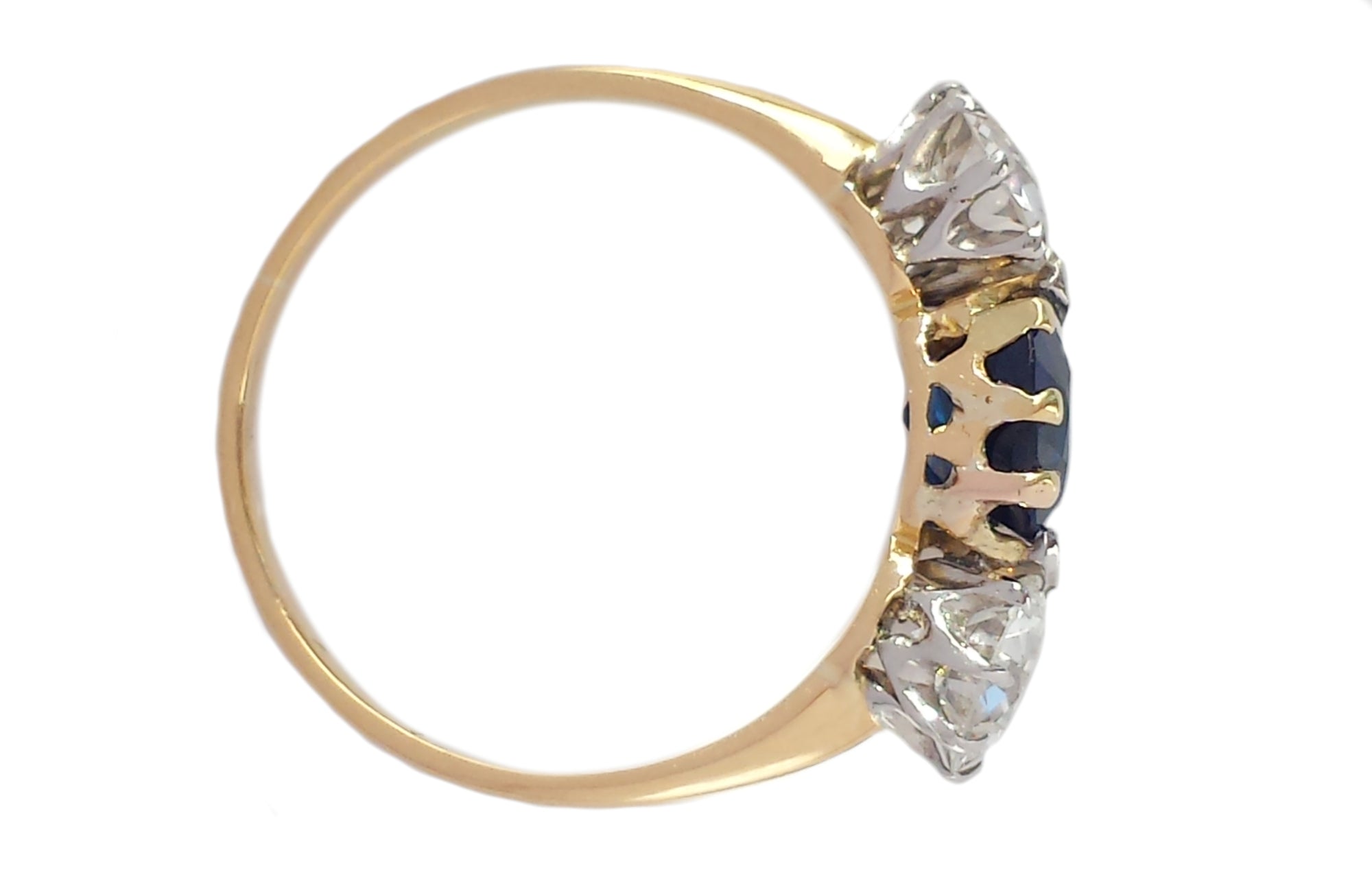 Antique 3-Stone Natural Sapphire & Diamond Engagement Ring