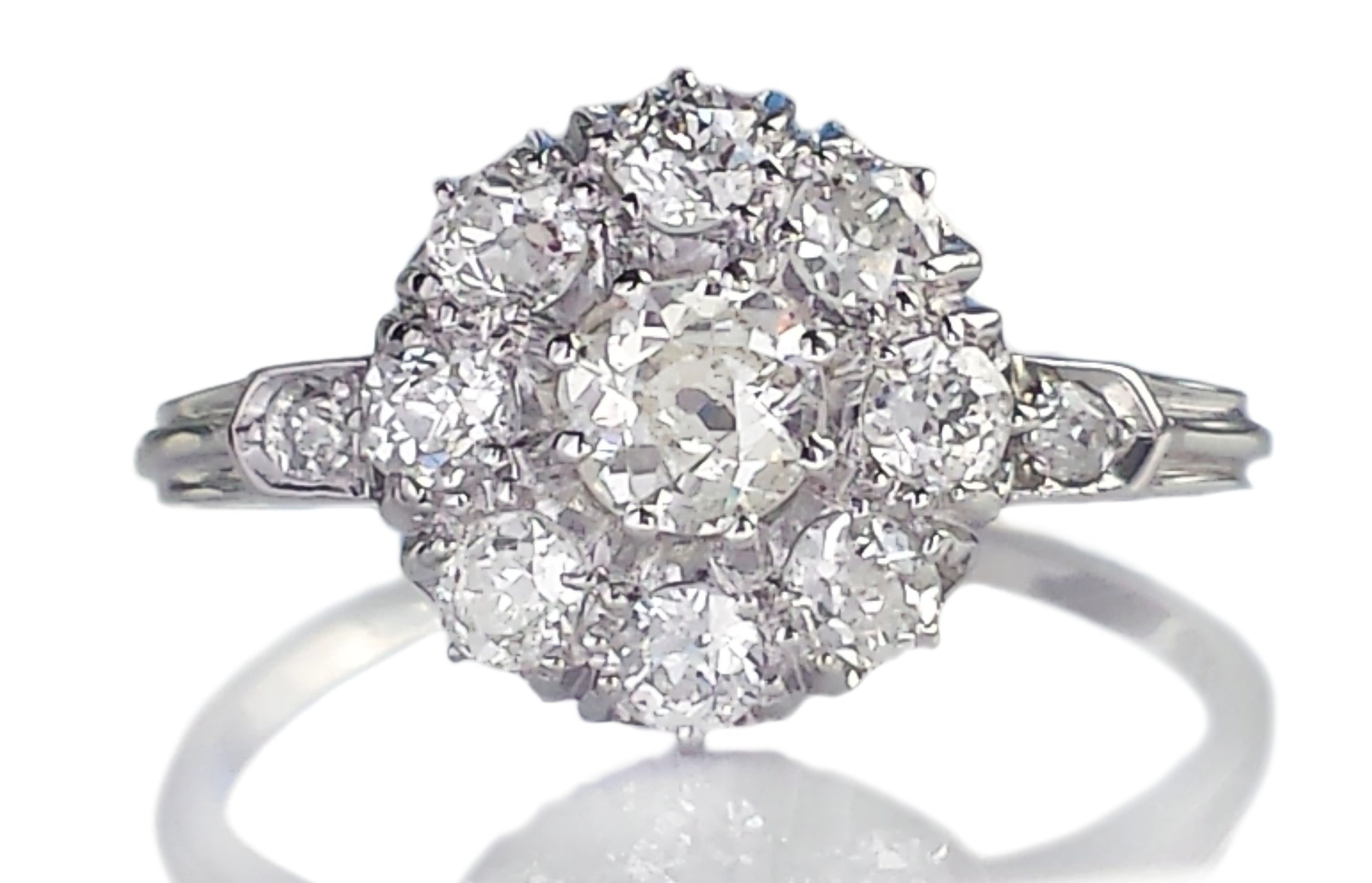 Antique French Old European Cut Diamond Flower Cluster Engagement Ring