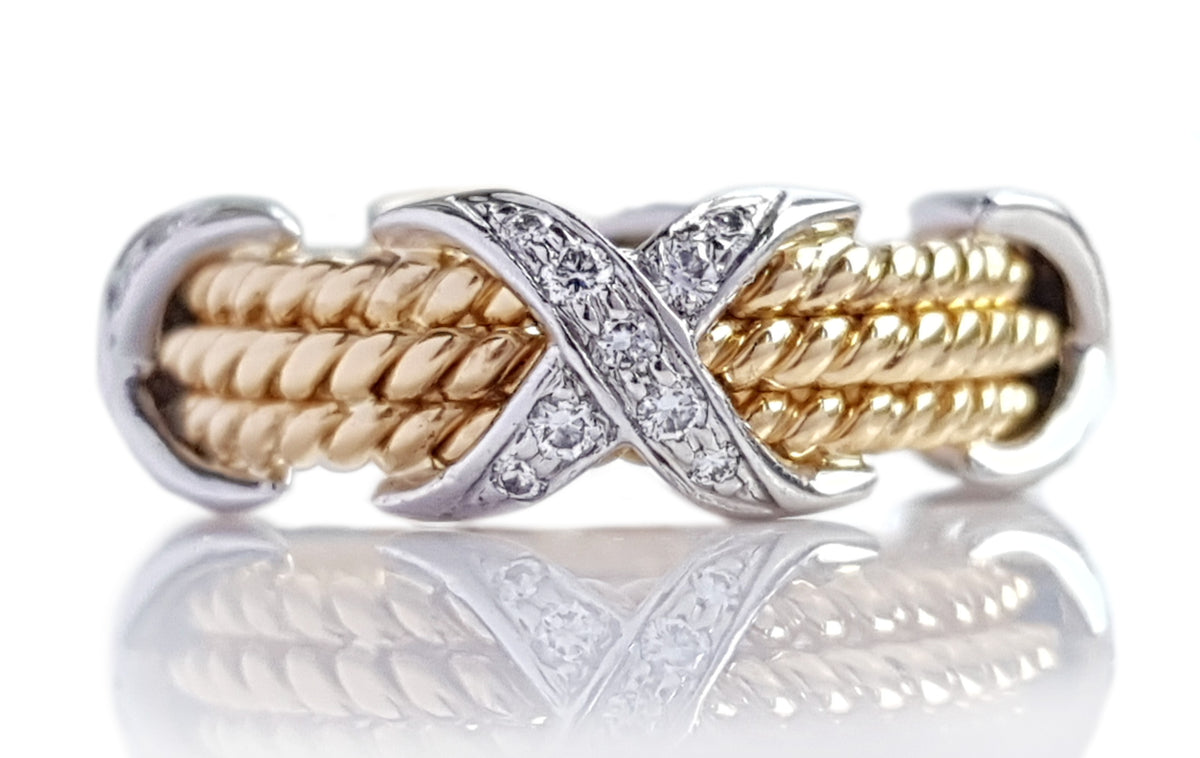 Tiffany & Co 3 Row Diamond Rope X Ring SZ K currently RRP £7225