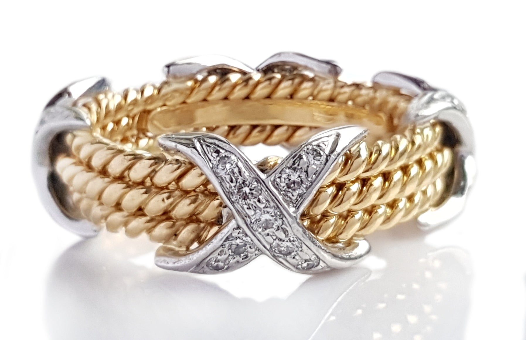 Tiffany & Co. Schlumberger Rope Three-row X Ring with Diamonds