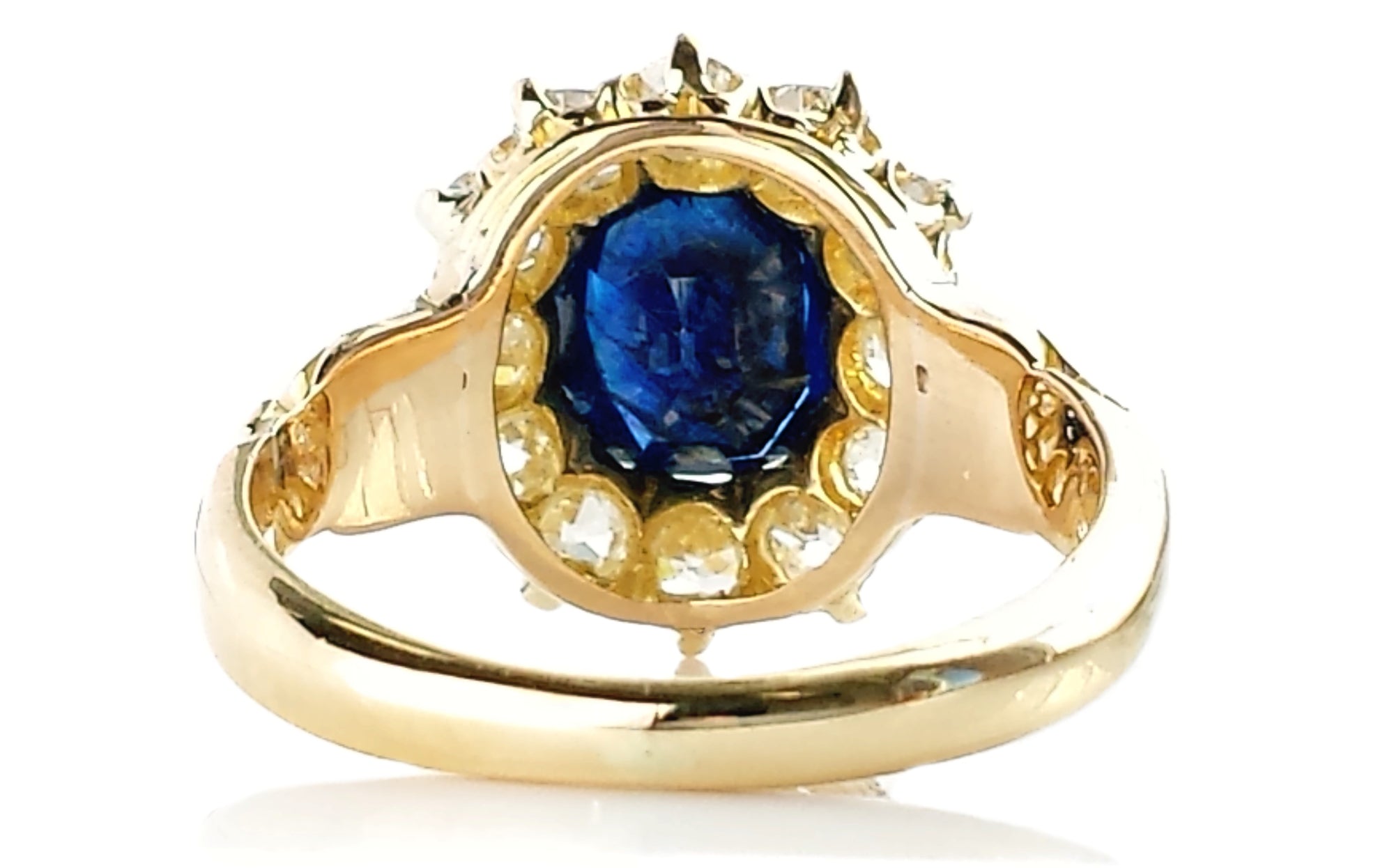 Victorian Unheated Oval Sapphire & Old Mine Cut Diamond Engagement Ring