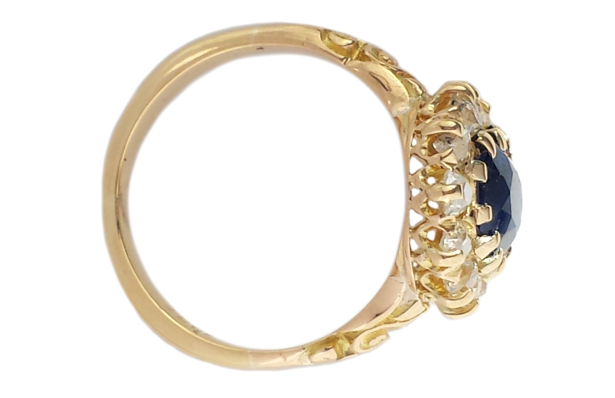 Victorian Unheated Oval Sapphire & Old Mine Cut Diamond Engagement Ring