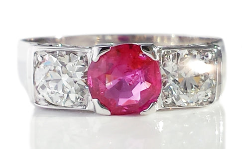 Vintage 1.62tcw Burmese Ruby & Old European Cut Diamond Engagement Ring