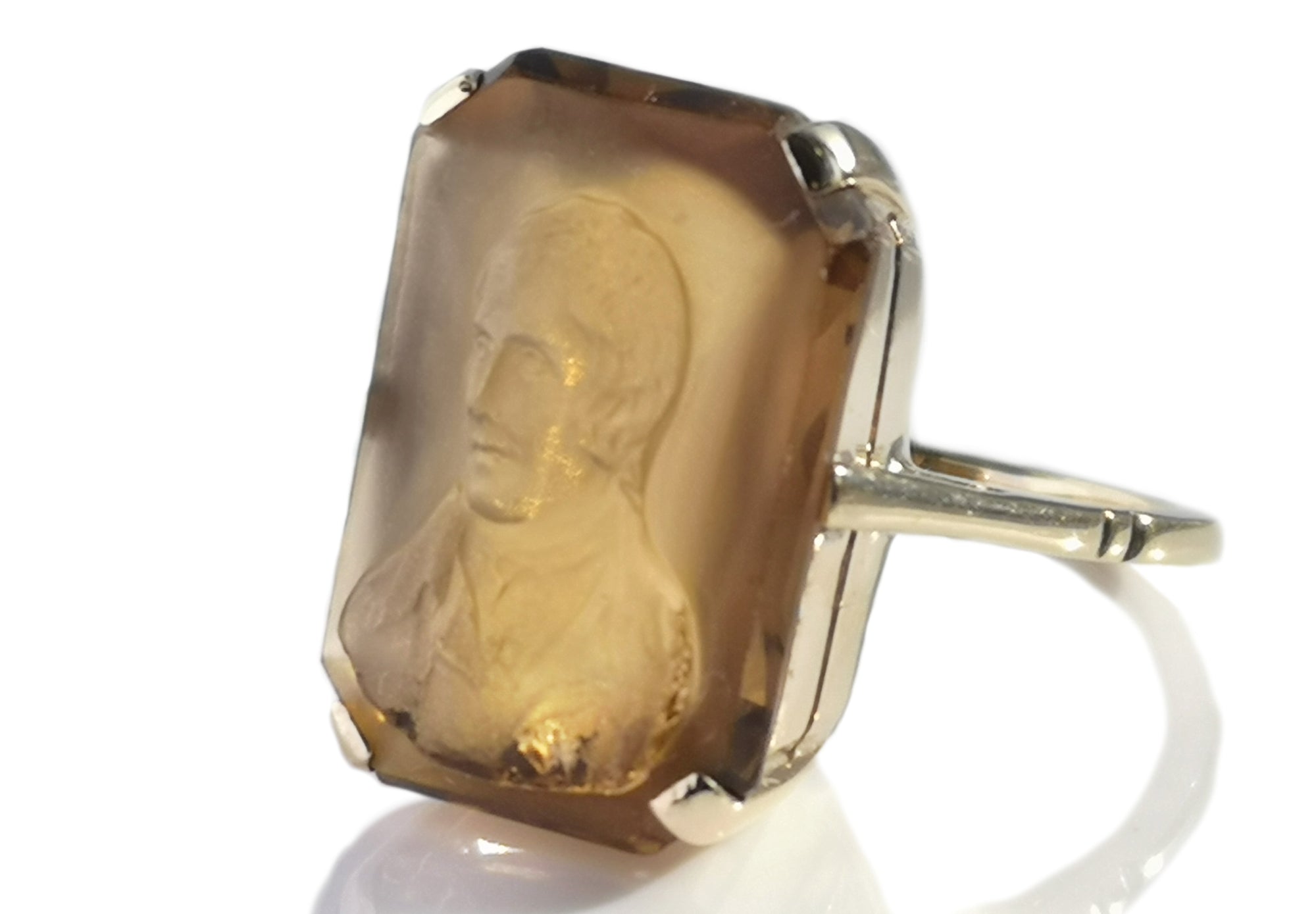 Antique Early Victorian 13.60ct Carved Citrine Cameo Ring in 18k Gold