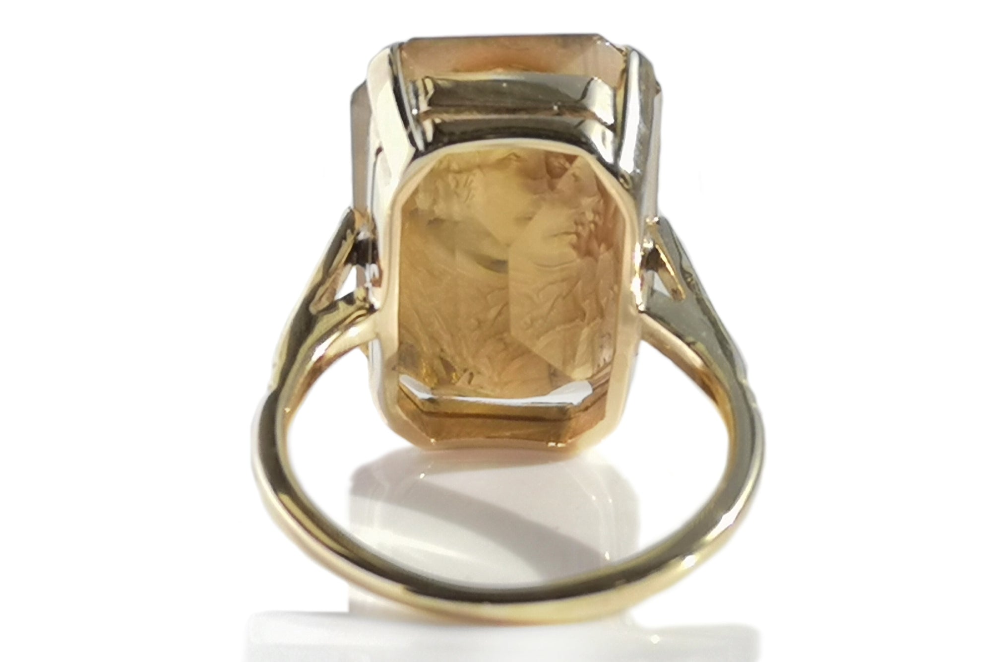 Antique Early Victorian 13.60ct Carved Citrine Cameo Ring in 18k Gold