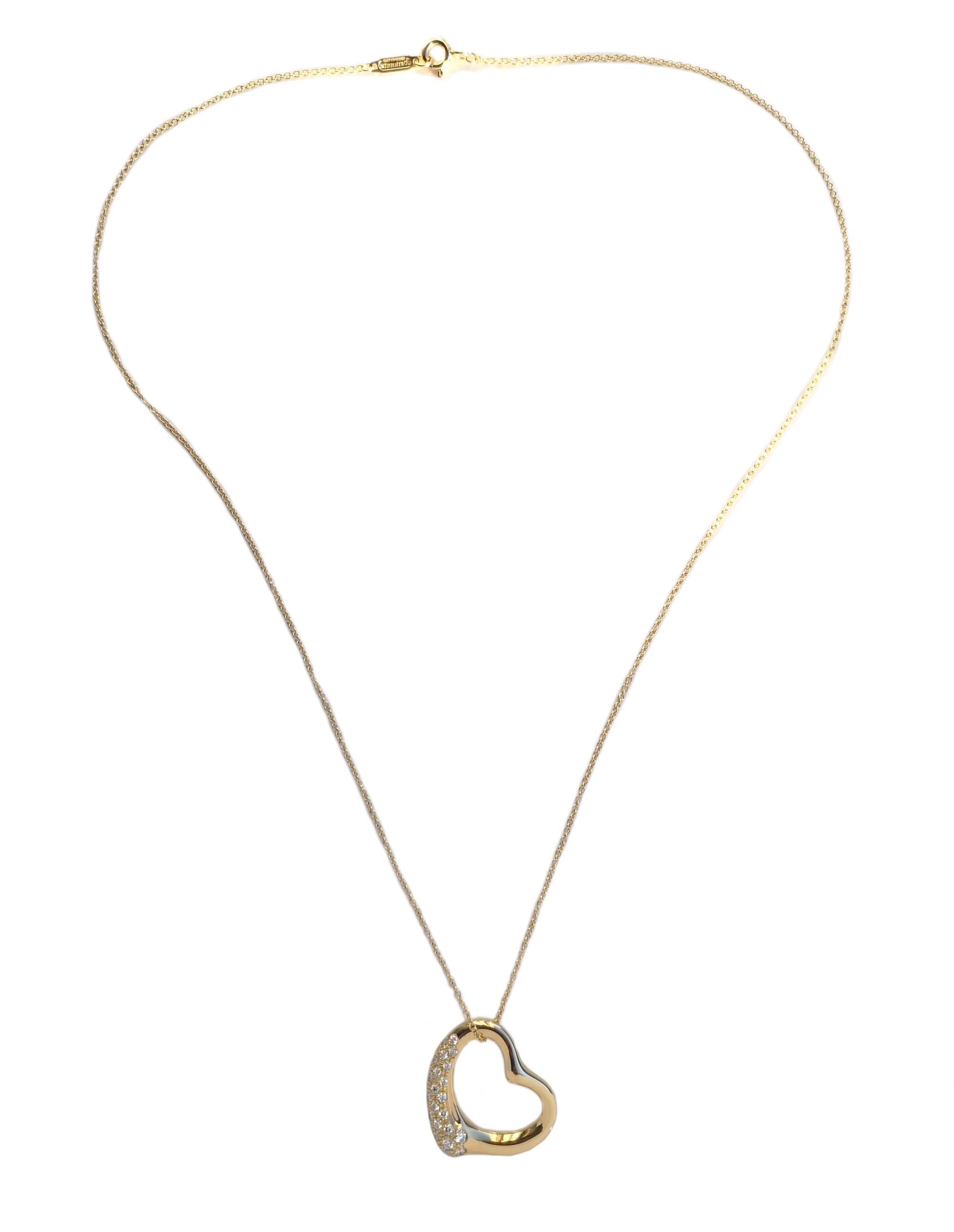 Tiffany & Co. Diamond & 18k Gold Open Heart Pendant by Elsa Peretti