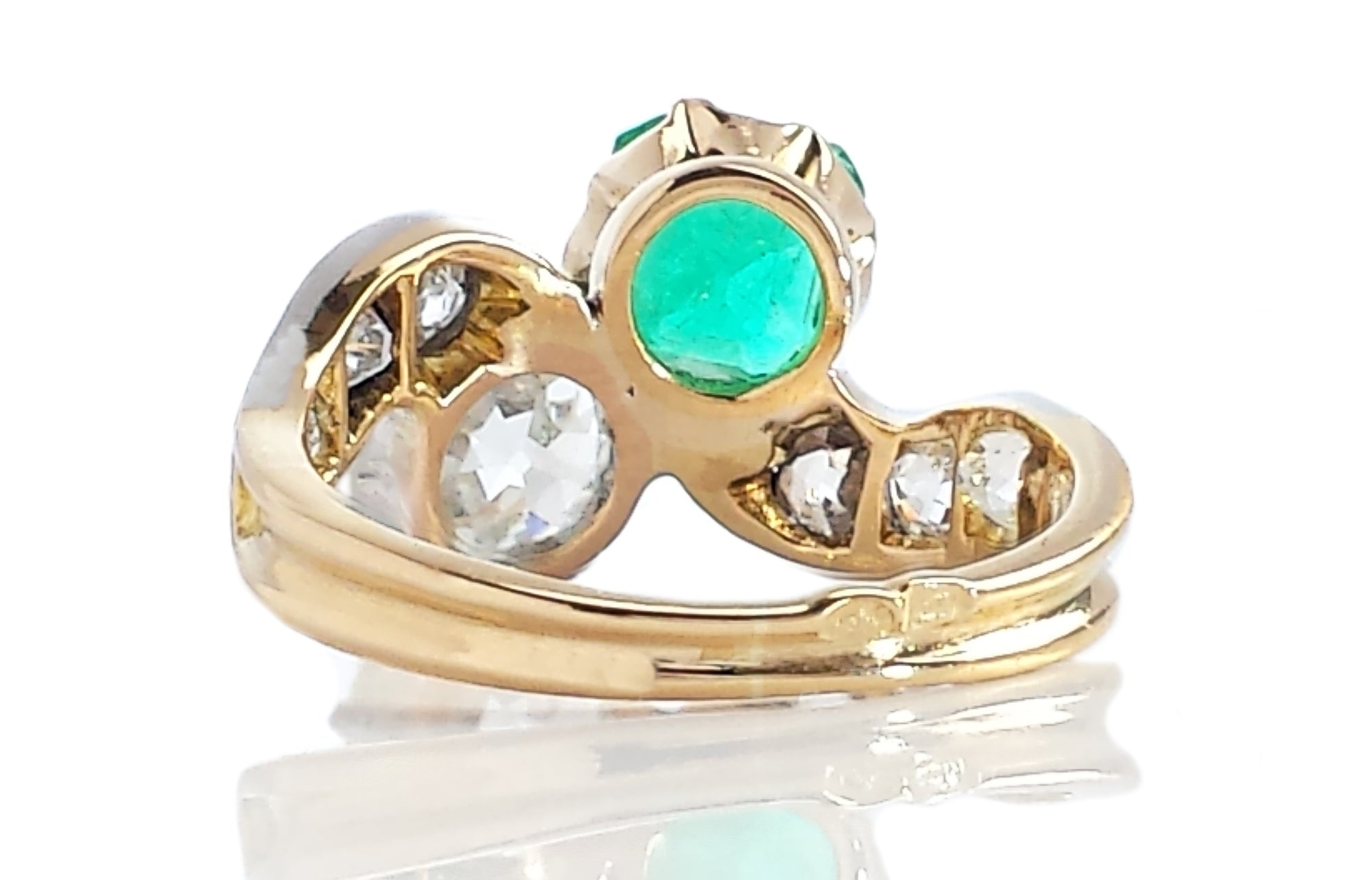 Colombian Emerald & Old European Cut Diamond Toi et Moi Engagement Ring