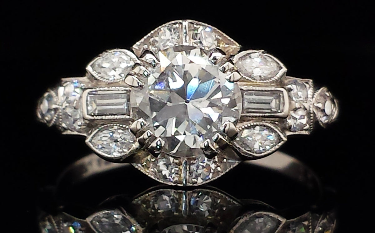 Art Deco 1.40tcw G/VS1 Transitional Cut Diamond Ring
