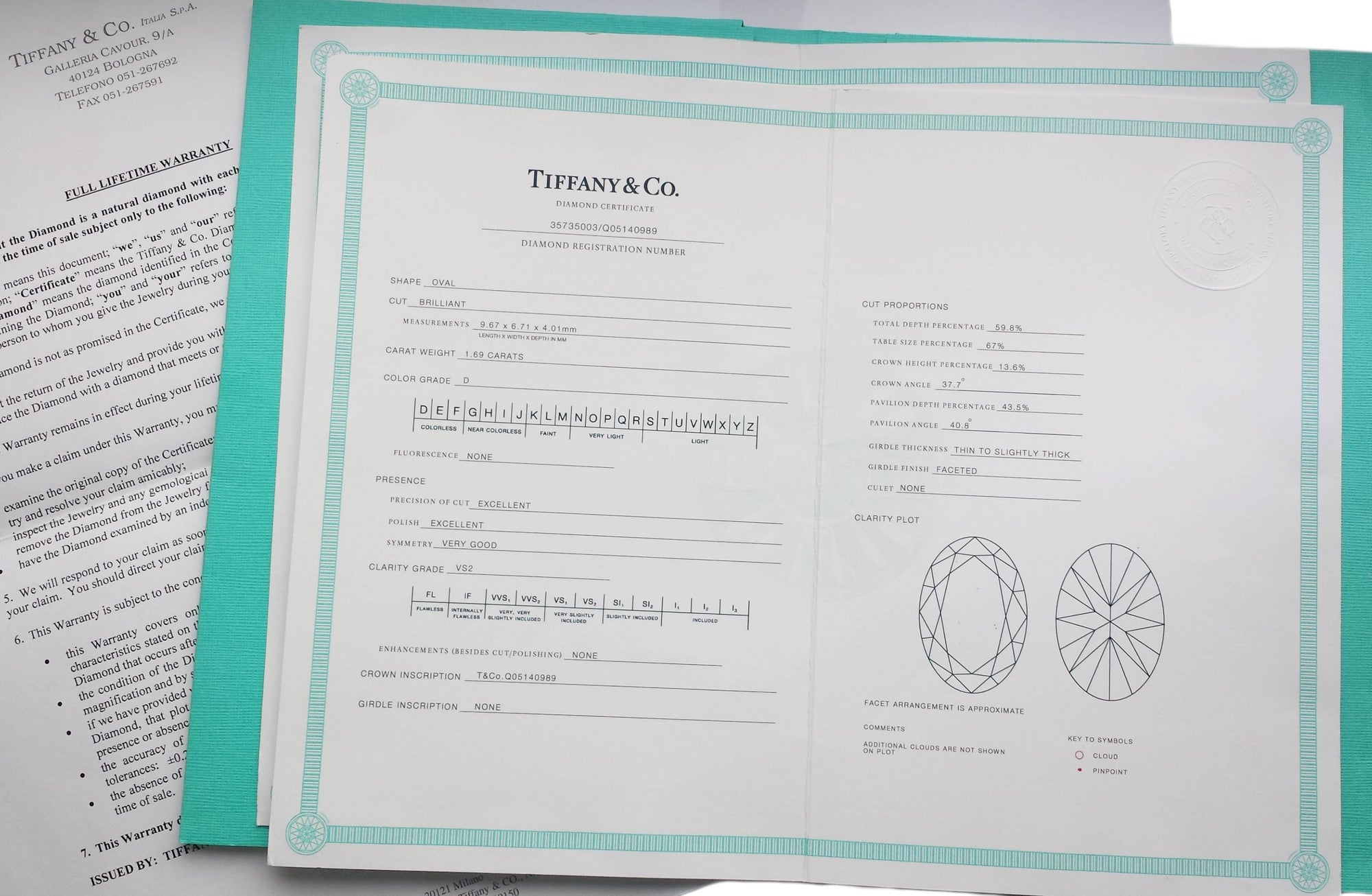 Tiffany & Co. 1.69ct D/VS2 Oval Diamond Soleste Engagement Ring