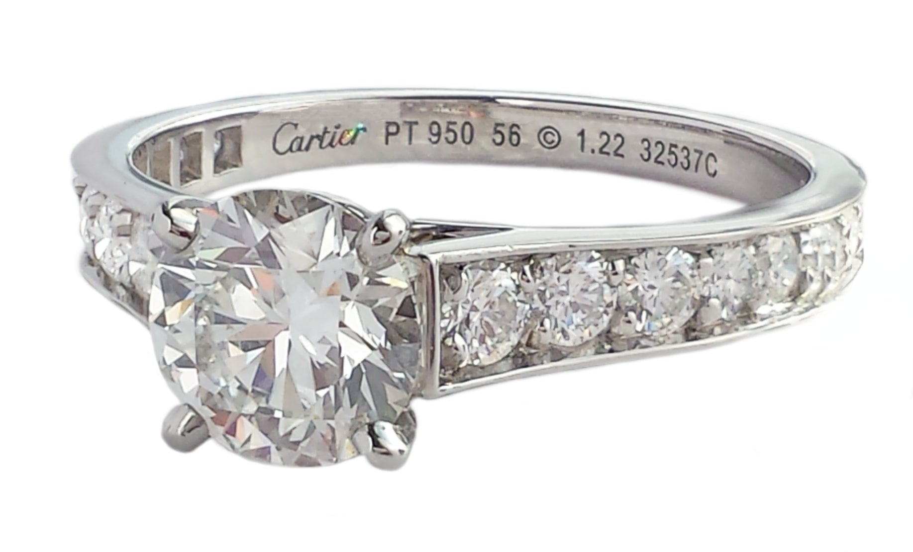 Cartier 1.22ct G/VS1 Triple-X Round Brilliant Cut 1895 Diamond Engagement Ring with Side Stones