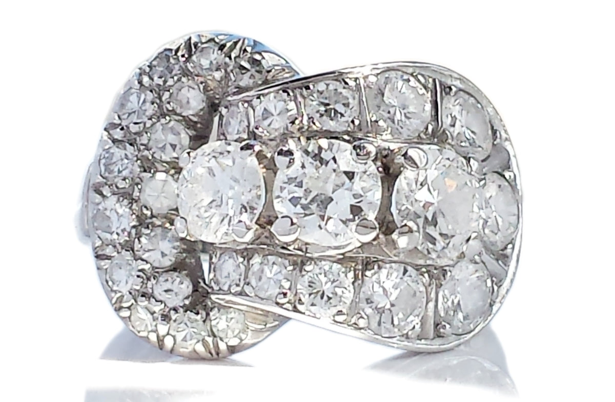 Vintage 1940s Brilliant Cut Diamond Belt Buckle Ring